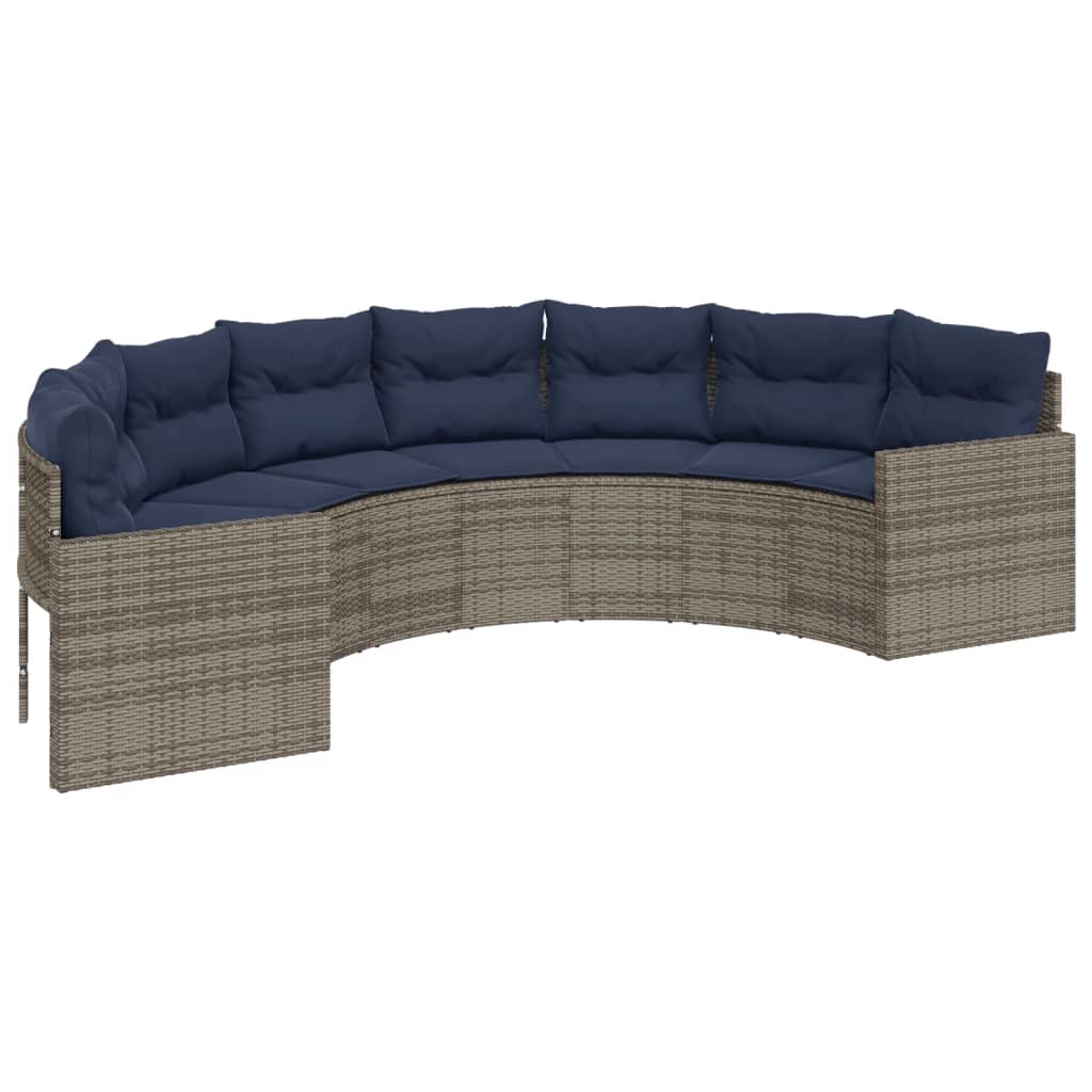 vidaXL 3 Piece Patio Sofa Set Half-Round Gray Poly Rattan