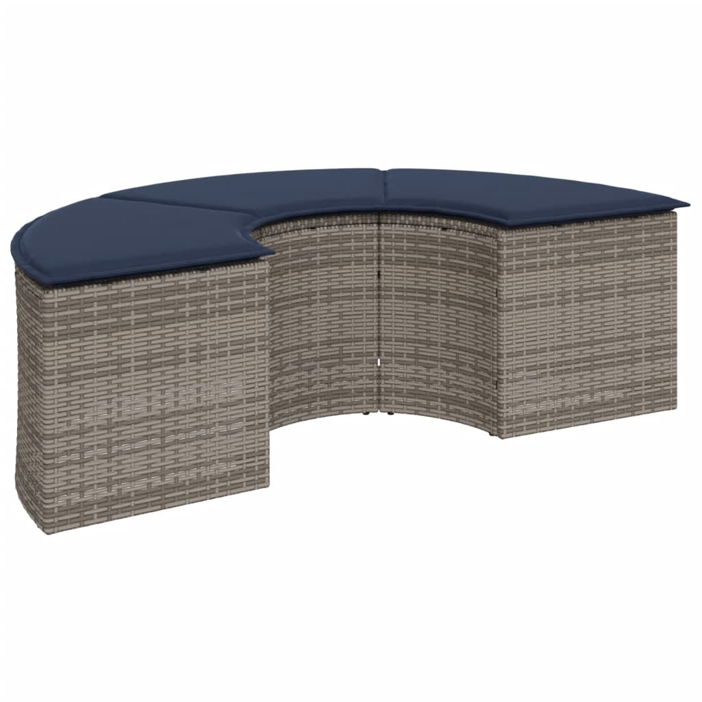 vidaXL 3 Piece Patio Sofa Set Half-Round Gray Poly Rattan
