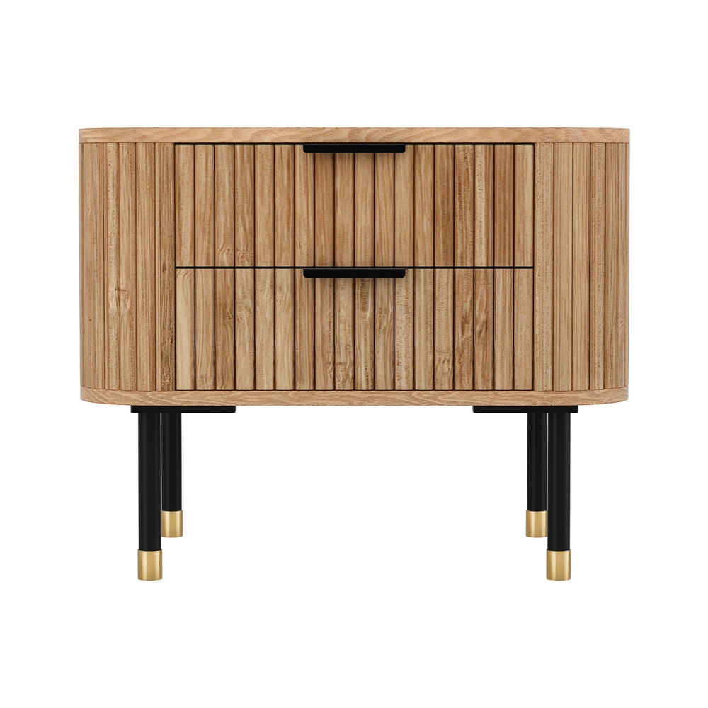NNEDSZ Artiss Bedside Table 2 Drawers Paulownia Wood Pine