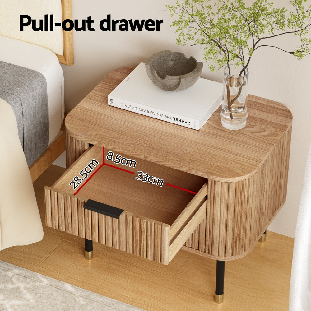 NNEDSZ Artiss Bedside Table 2 Drawers Paulownia Wood Pine