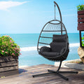 NNEDSZ Gardeon Outdoor Egg Swing Chair Hanging Chair Wicker Rope Pod Stand Foldable Grey-0