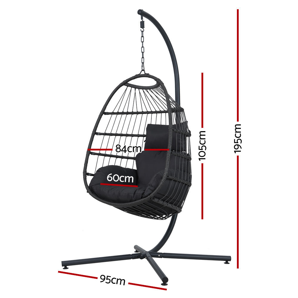 NNEDSZ Gardeon Outdoor Egg Swing Chair Hanging Chair Wicker Rope Pod Stand Foldable Grey-1