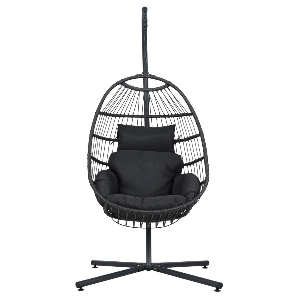 NNEDSZ Gardeon Outdoor Egg Swing Chair Hanging Chair Wicker Rope Pod Stand Foldable Grey-2