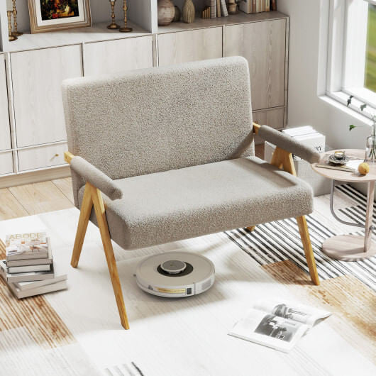 Loveseat Sofa with Armrests and Wooden Legs-Beige