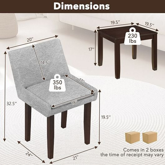 3-Piece Accent Table and Chair Set for Kitchen and Living Room-Brown & Gray