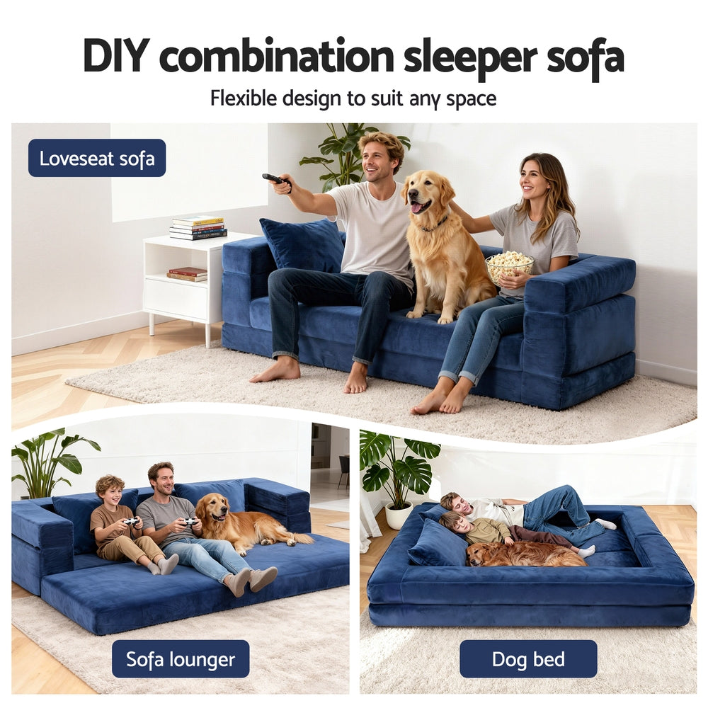 Artiss Convertible Folding Sofa Bed Pull Out Mattress Foldable Lounge Couch Chair-4