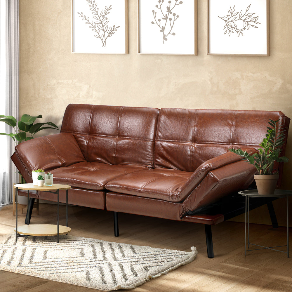 NNEED Sofa Bed Convertible Leather 3-Seater Brown-1