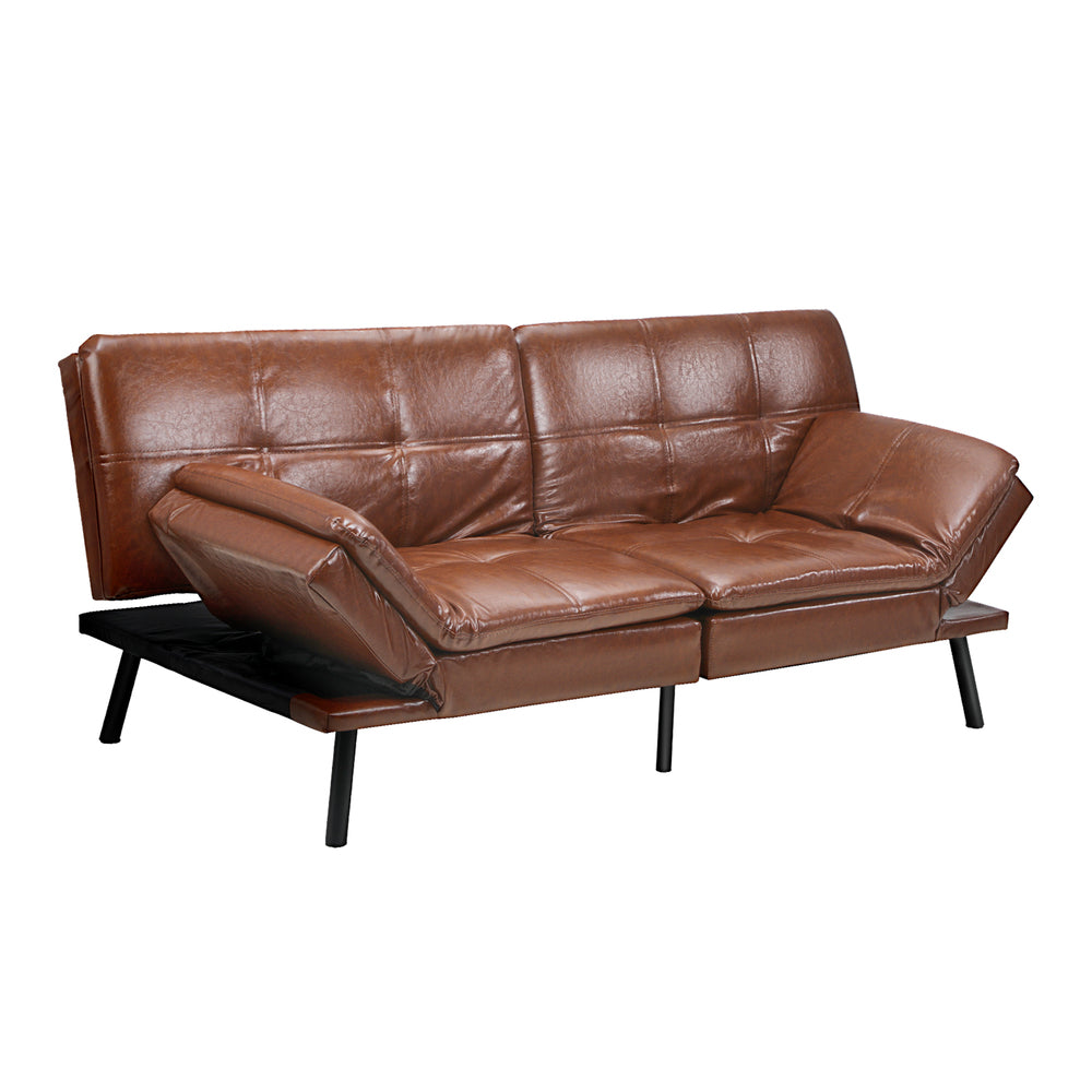 NNEED Sofa Bed Convertible Leather 3-Seater Brown-0