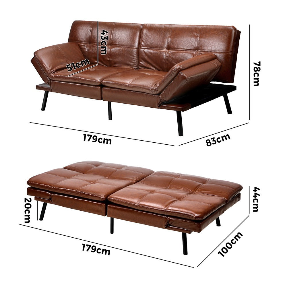 NNEED Sofa Bed Convertible Leather 3-Seater Brown-3