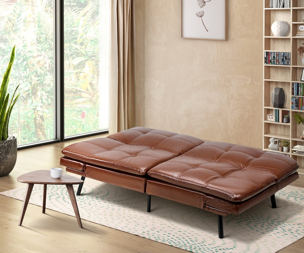 NNEED Sofa Bed Convertible Leather 3-Seater Brown-4
