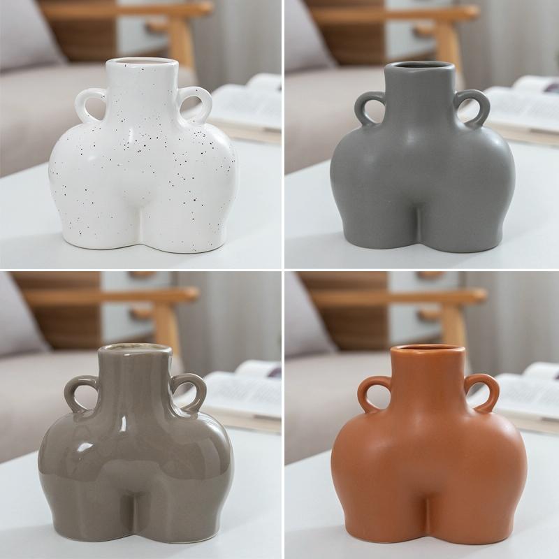 NNEIDS Small Khaki Ceramic Vase For Home Decor And Dried Flower Arrangements