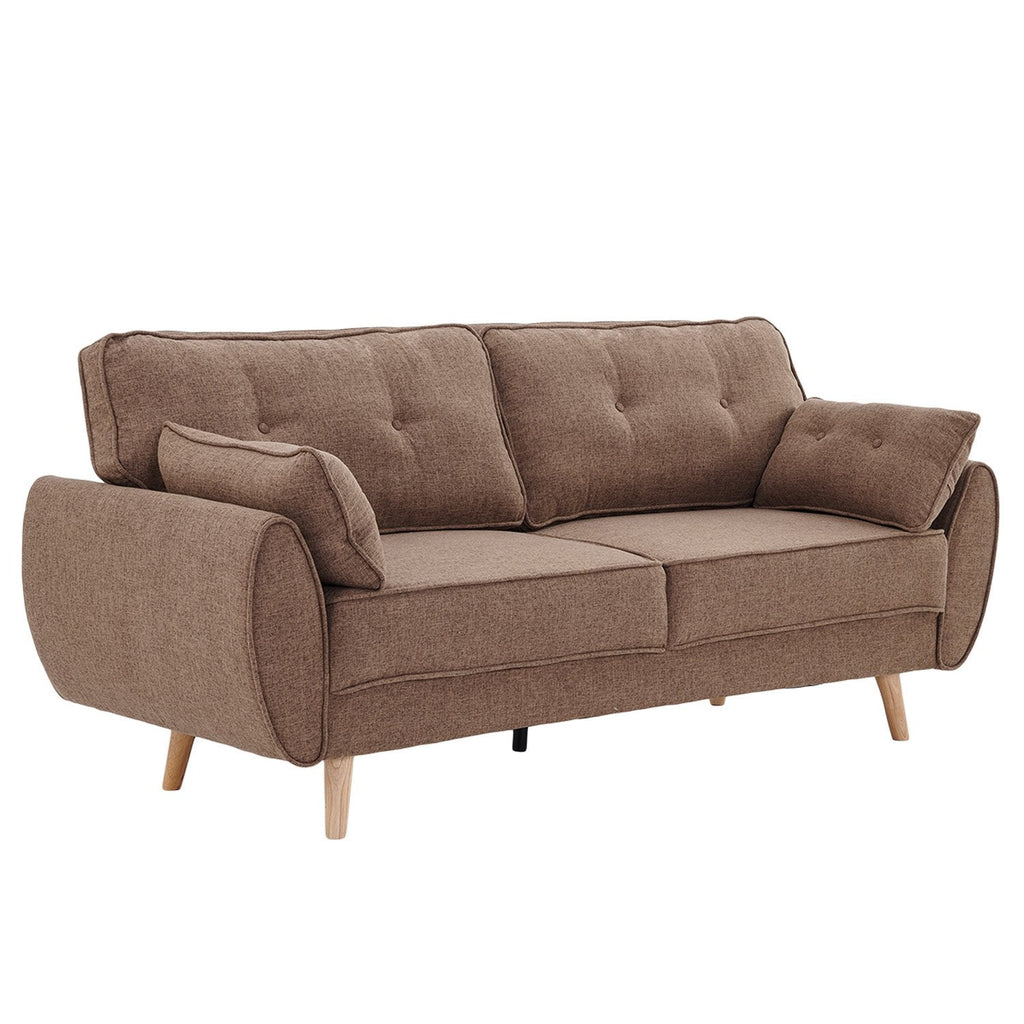 NNEDSZ Sarantino 3 Seater Modular Linen Fabric Sofa Bed Couch Futon Suite - Brown