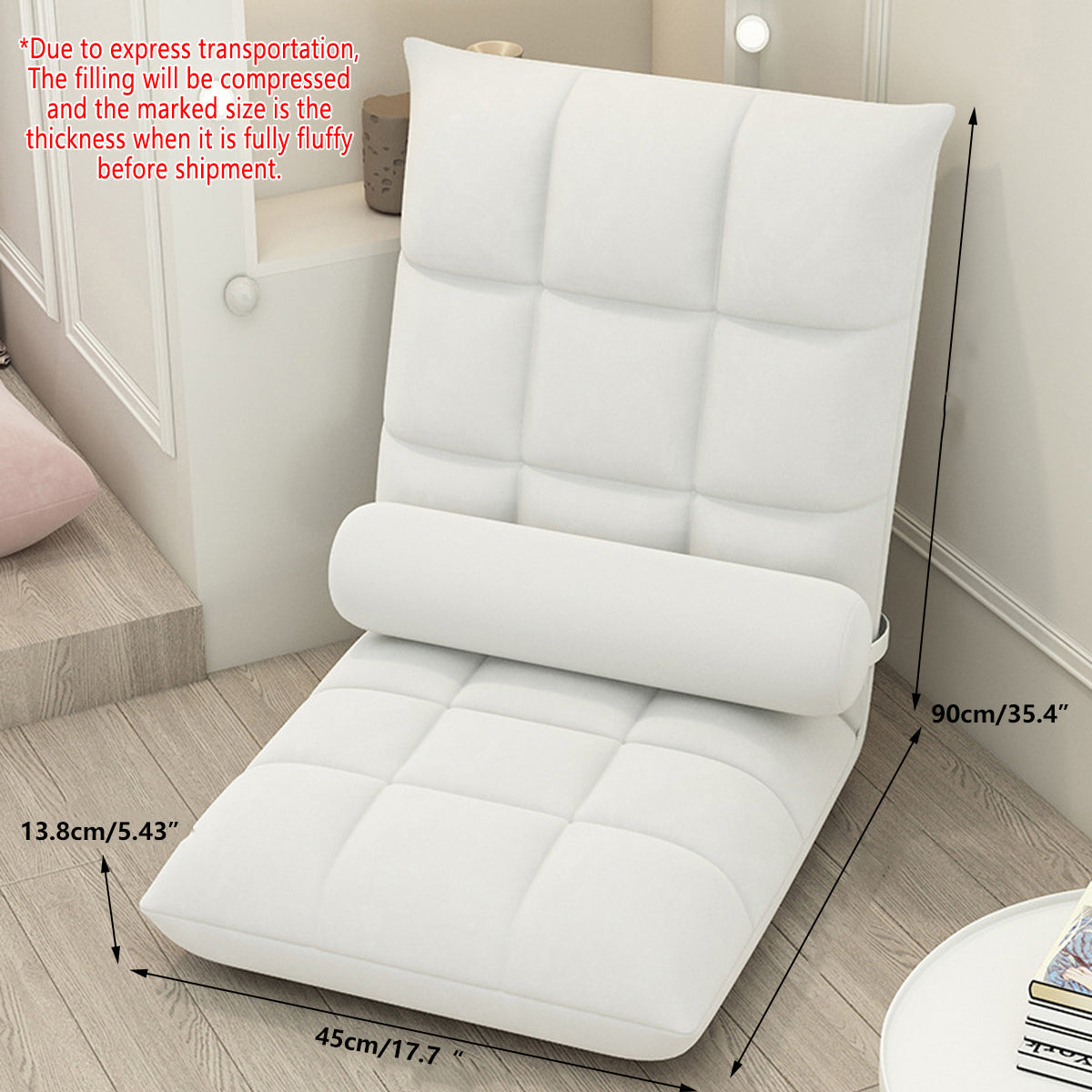 Floor Lounge Sofa Bed Chair with Lumbar Pillow Folding Adjustable Cushion - Pink-2