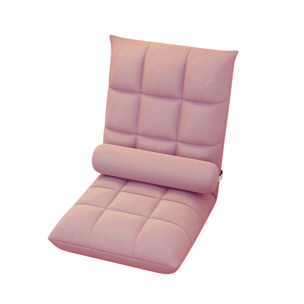 Floor Lounge Sofa Bed Chair with Lumbar Pillow Folding Adjustable Cushion - Pink-3