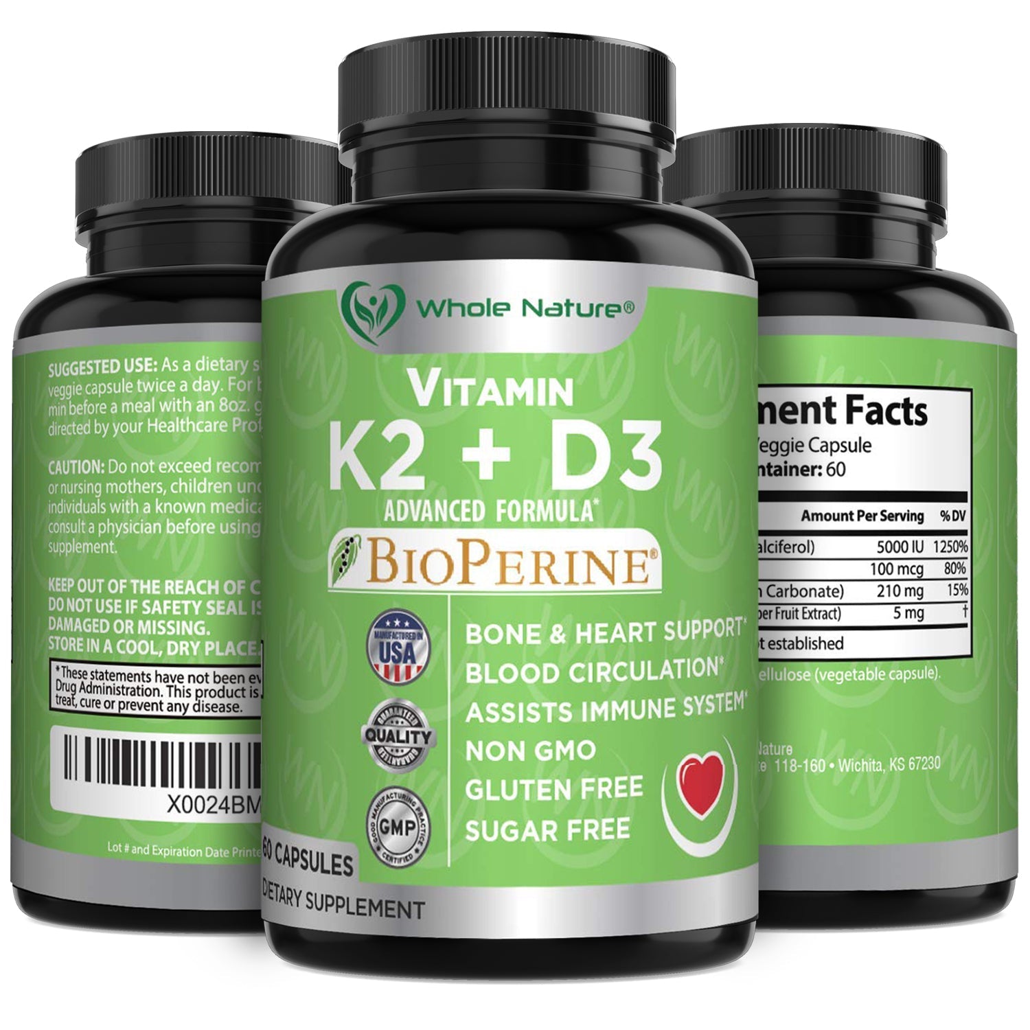 Whole Nature K2 (MK7)+D3 Plus Calcium