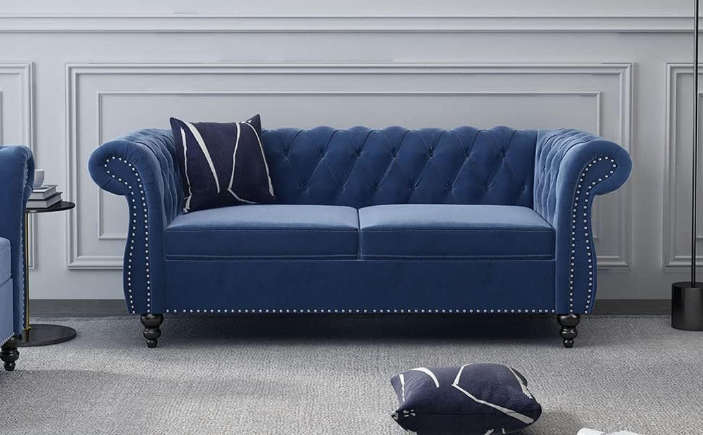 Blue Velvet 2 Piece Living Room Set Sofa Loveseat Chair For Living Room And Office