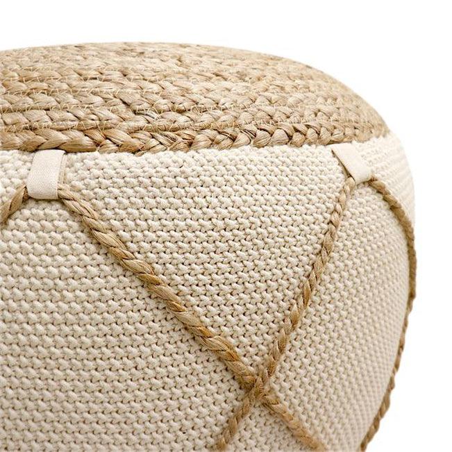 Canvello Home Santorini Cotton & Jute Pouf, Natural & Ivory