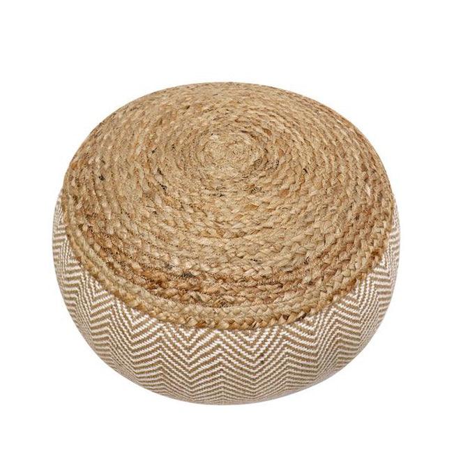 Canvello Home Santorini Cotton & Jute Pouf, Natural/Ivory