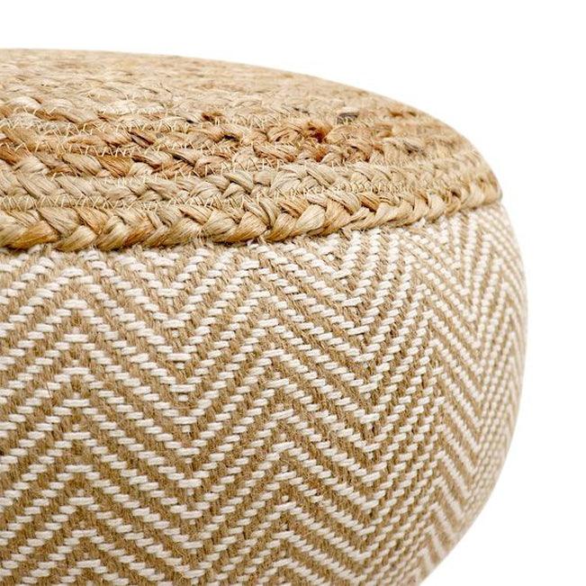 Canvello Home Santorini Cotton & Jute Pouf, Natural/Ivory
