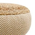 Canvello Home Santorini Cotton & Jute Pouf, Natural/Ivory