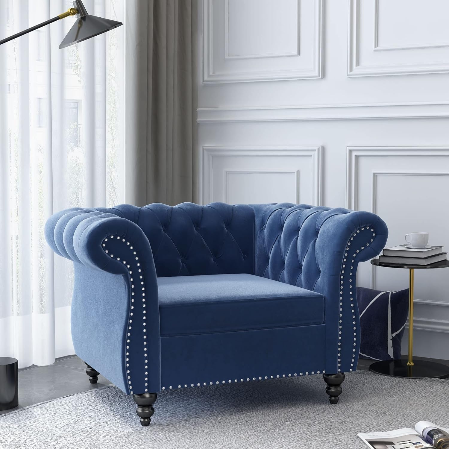 Blue Velvet 2 Piece Living Room Set Sofa Loveseat Chair For Living Room And Office