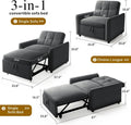 Convertible Sofa Bed Chair Gray Velvet Upholstered