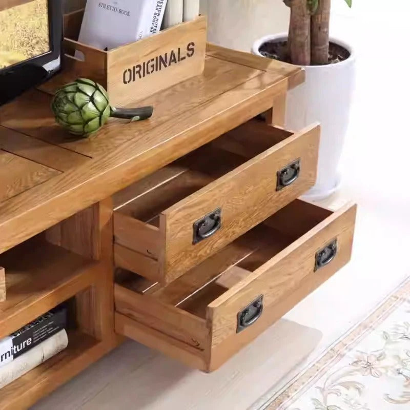 Solid Wood TV Cabinet with Modern Red Oak Design