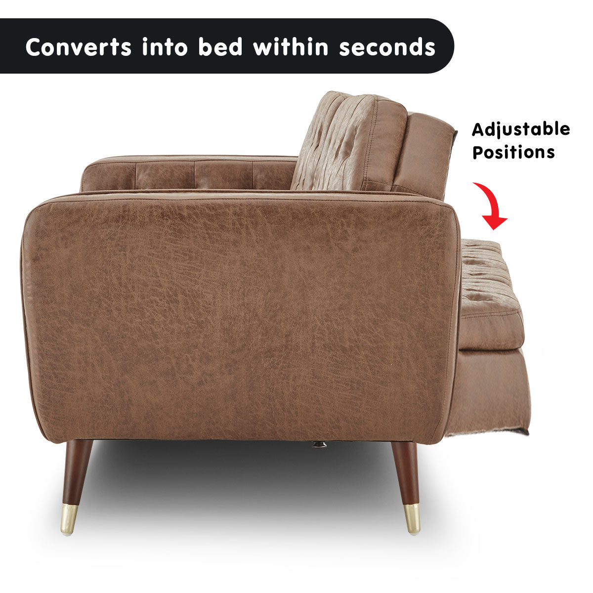 NNEDPE Sarantino Faux Velvet Tufted Sofa Bed Couch Futon - Brown
