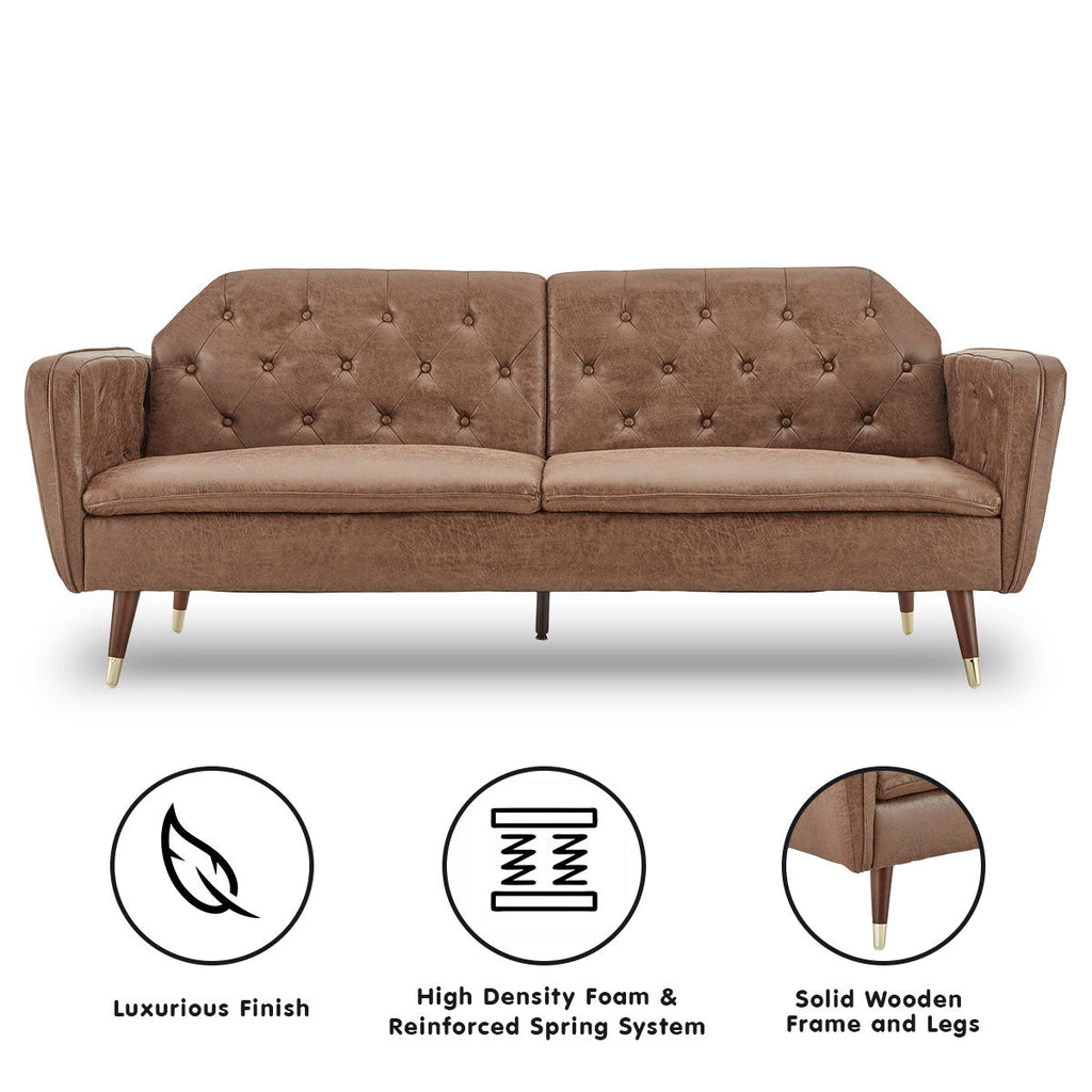 NNEDPE Sarantino Faux Velvet Tufted Sofa Bed Couch Futon - Brown