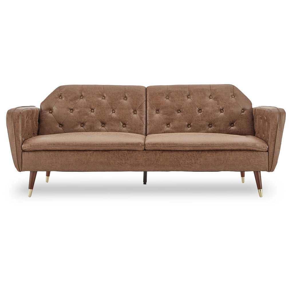 NNEDPE Sarantino Faux Velvet Tufted Sofa Bed Couch Futon - Brown