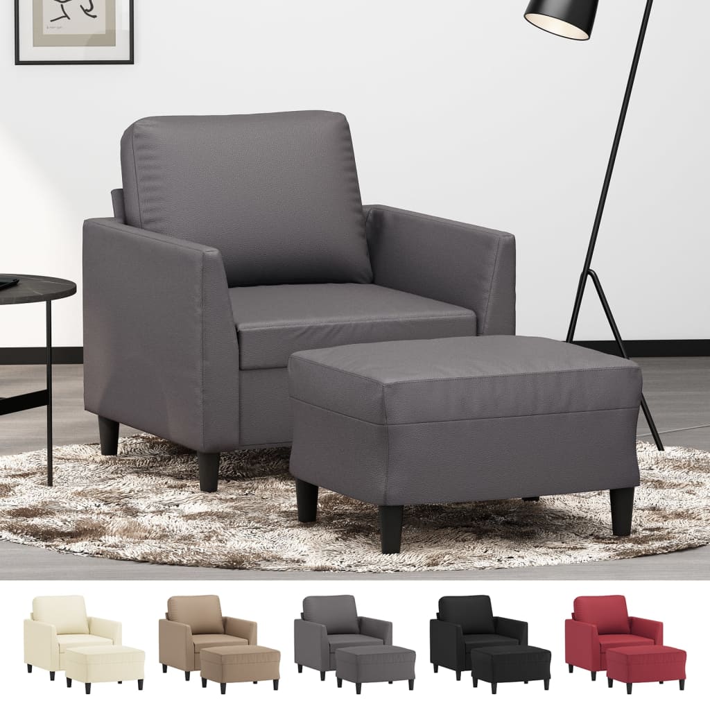 vidaXL Sofa Chair Accent Single Sofa Armchair with Footstool Faux Leather